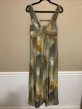 VTG Anne Klein Collection 100% Silk Women’s Abstract V-Neck 58” SZ 8 Maxi Dress